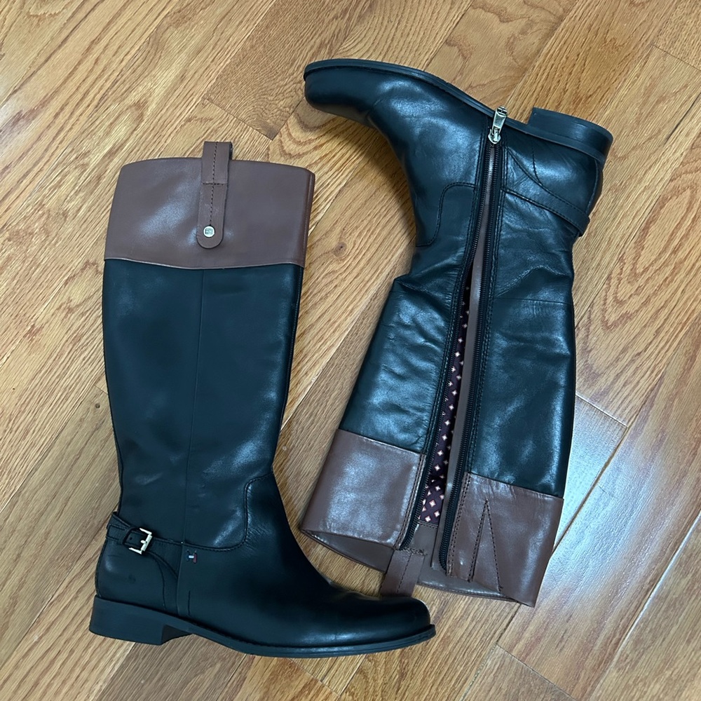 Black and Brown Leather Knee-High Boots
